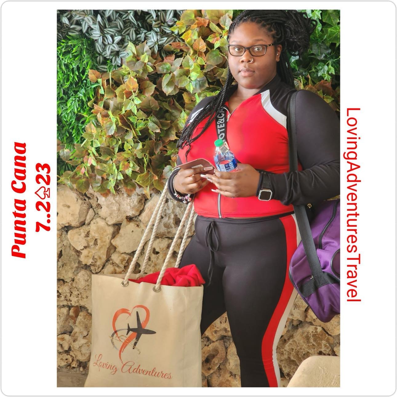 Traveler with Loving Adventures tote bag in Punta Cana